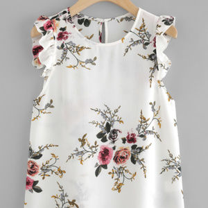 Frilled Armhole Button Closure Back Shell Top New